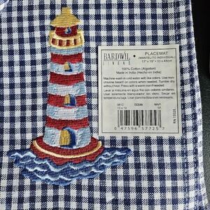 Bardwil Linens Placemat Set 8 Unisex 13x19 Navy Blue Gingham Lighthouse Coastal